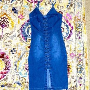Cross cross denim dress
